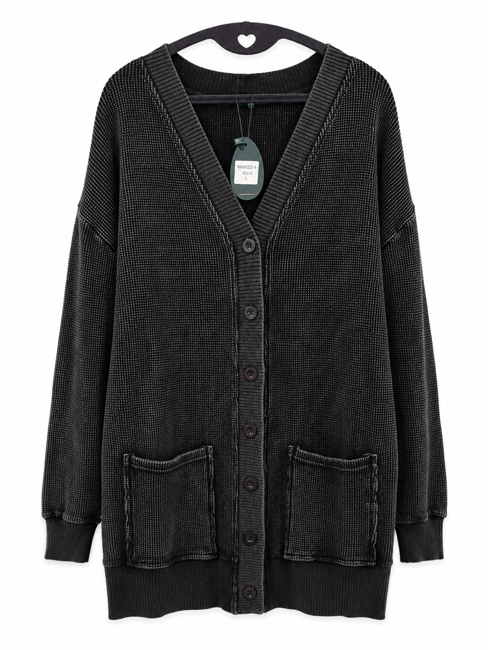 BA6 Modest Waffle Knit Long Cardigan Black L NWT Oversized